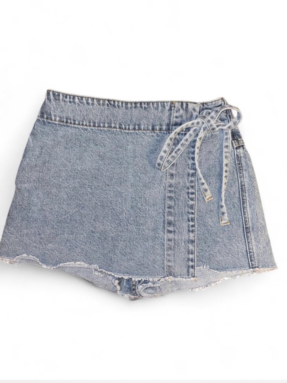 Altar'd State Light Blue Denim Wrap Skort with Side Tie